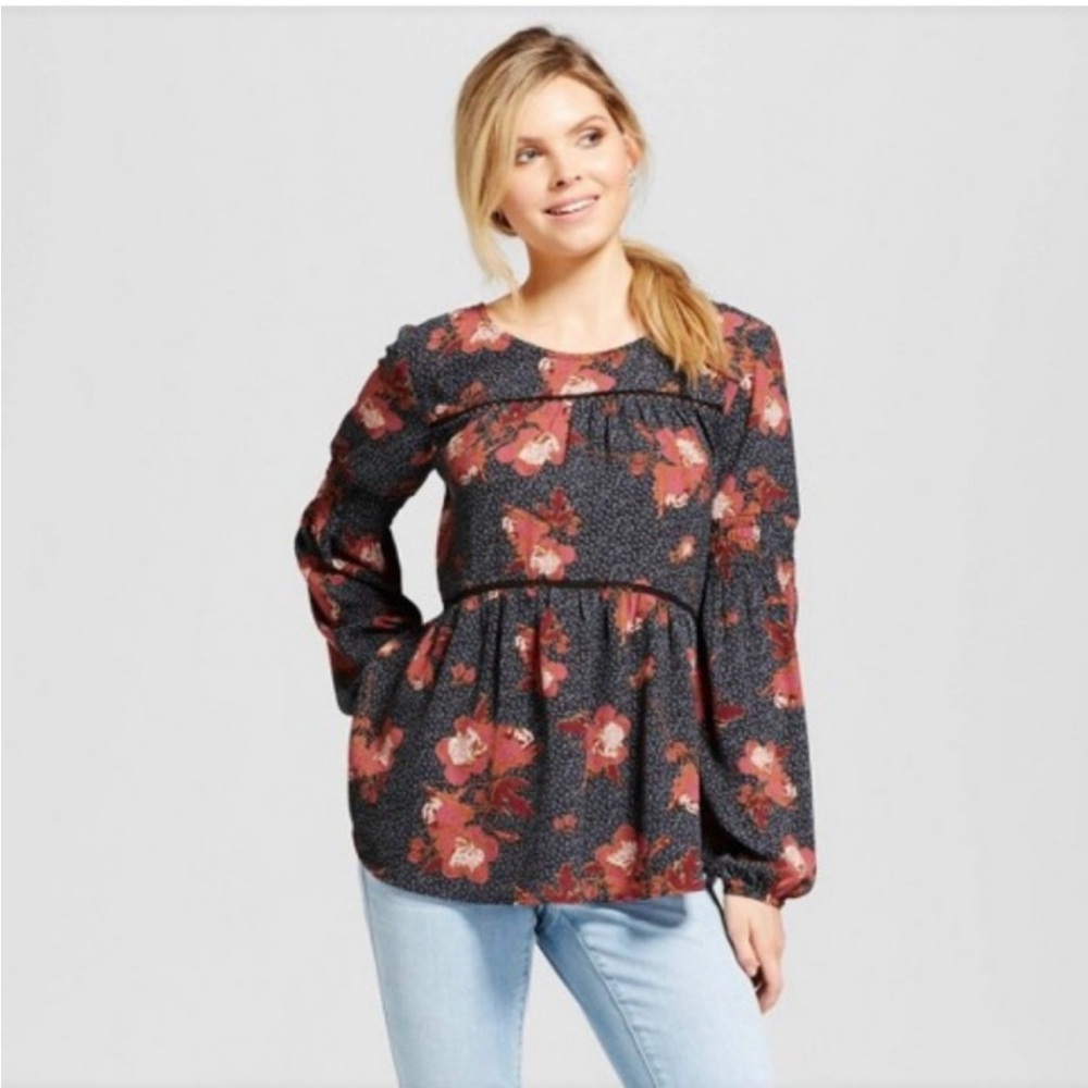Knox Rose Women’s Peasant Top Tunic L Floral Boho Cottagecore Feminine Prairie